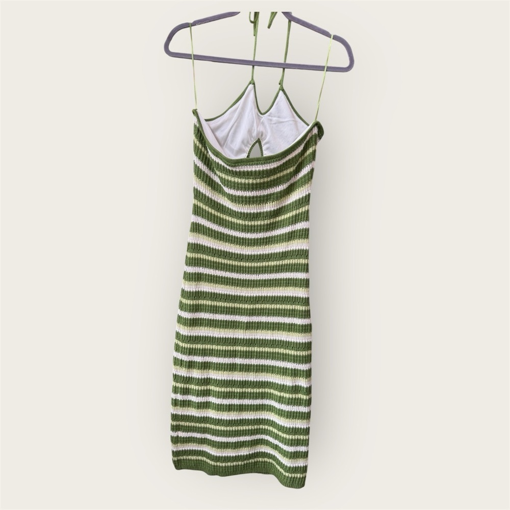 Sincerely Jules green and white striped knit halter neck midi crochet dress EUC - Picture 3 of 4